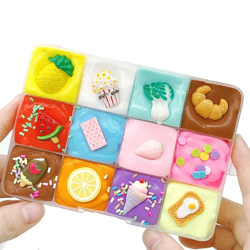 Colorful Slime Clay Toys Colour Mud Box with Fruit Cotton Mud Slime Crystal Bow DIY Slime Kit Crystal Toy