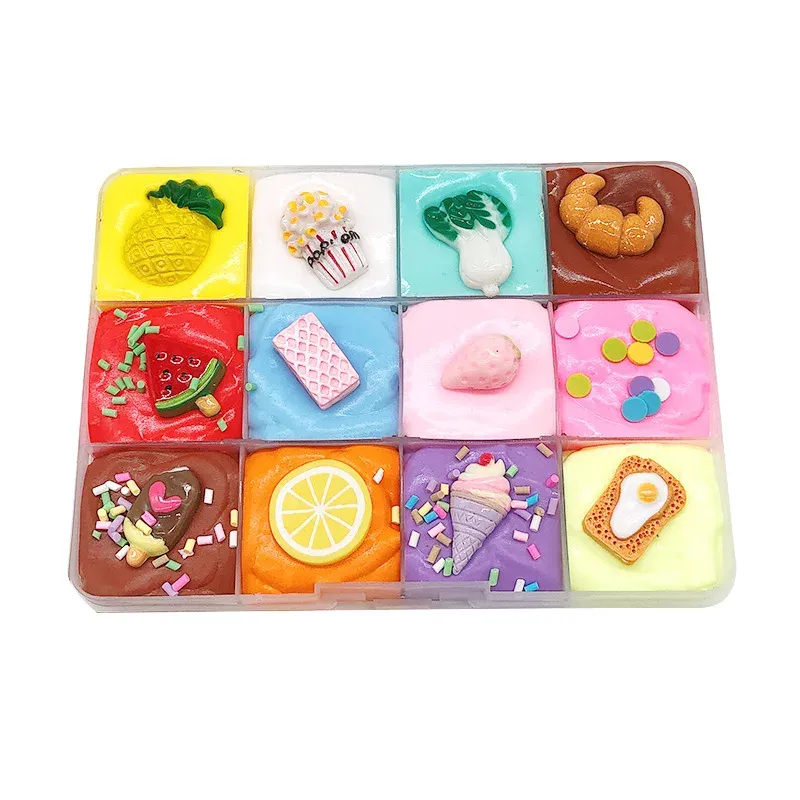 Colorful Slime Clay Toys Colour Mud Box with Fruit Cotton Mud Slime Crystal Bow DIY Slime Kit Crystal Toy