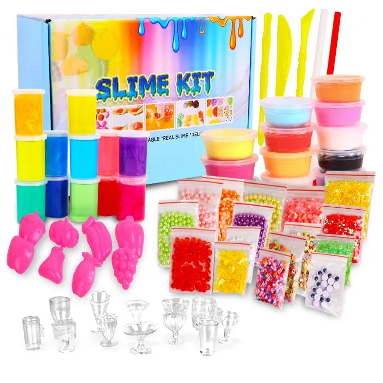 Kids Popularity DIY Kids Playing Toy Foam Glitter Cream Fluffy Slime Vomit Stretchi Crystal Slime Kit