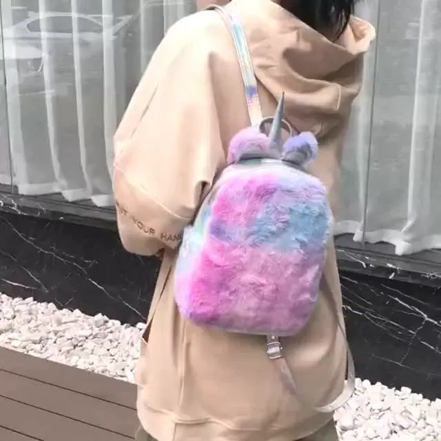 2020 New Kids Toys Rainbow Backpack Colors Laser Girls Fashion Soft Plush Unicorn School Bags