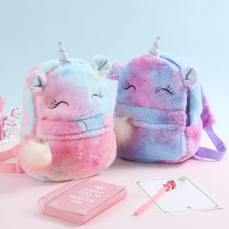 2020 New Kids Toys Rainbow Backpack Colors Laser Girls Fashion Soft Plush Unicorn School Bags