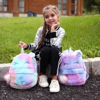 2020 New Kids Toys Rainbow Backpack Colors Laser Girls Fashion Soft Plush Unicorn School Bags