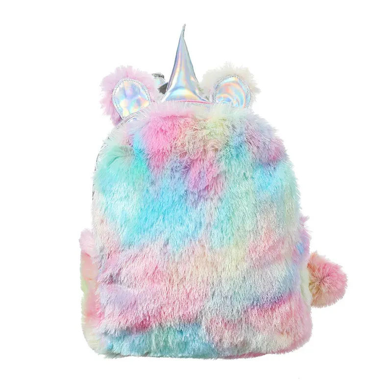 2020 Wholesale Kids Toys 3D Galaxy Backpack Colors Girls Plush Animal Fluffy Unicorn School Bags