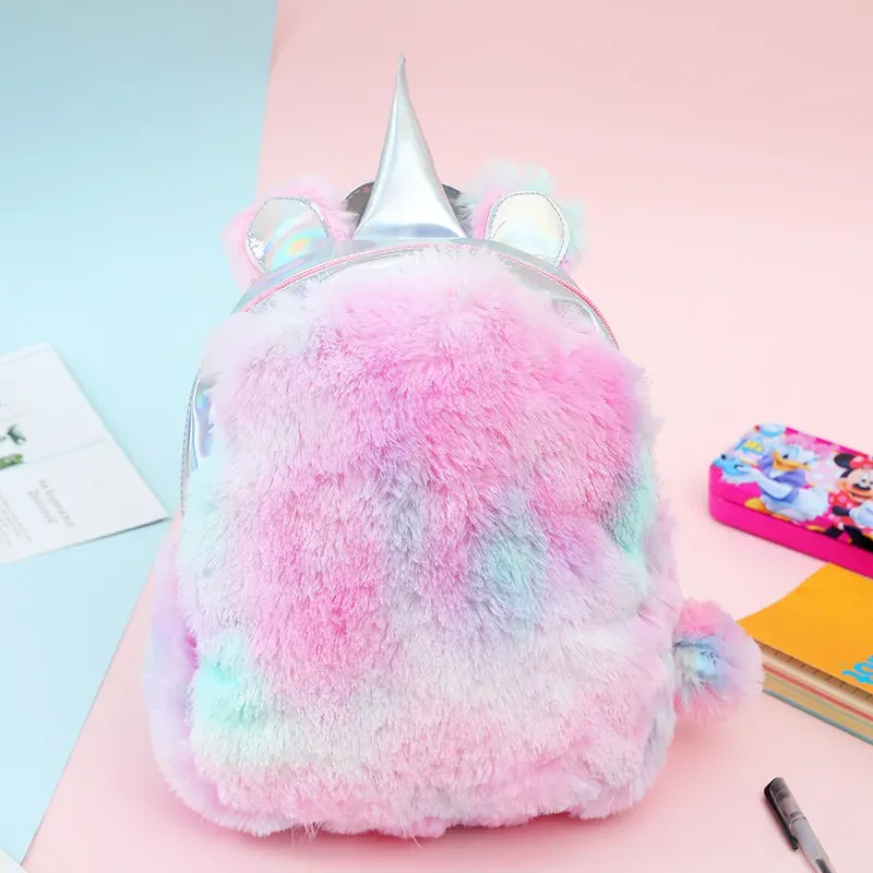 2020 Wholesale Kids Toys 3D Galaxy Backpack Colors Girls Plush Animal Fluffy Unicorn School Bags