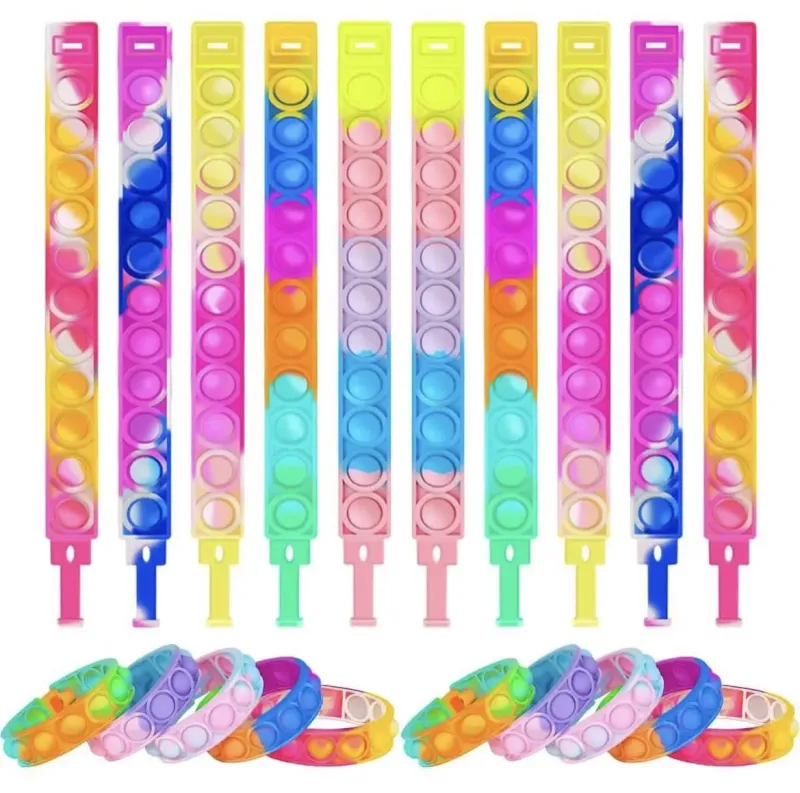 Pop on Bubble Sensory Fidget Bracelet Toy Stress Relief Push Durable Finger Silicone Kids Hand Fidget Bracelet Toy