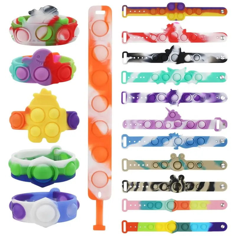 Pop on Bubble Sensory Fidget Bracelet Toy Stress Relief Push Durable Finger Silicone Kids Hand Fidget Bracelet Toy