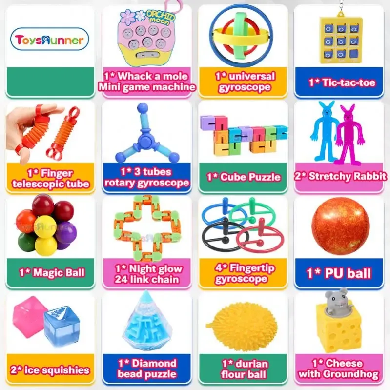 26Pcs Kids Toys 2024 Fidget Toys Set Spinners Anti Stress Ball Package Stretchy Strings Gift Fidget Toys Set for Ages 8-13