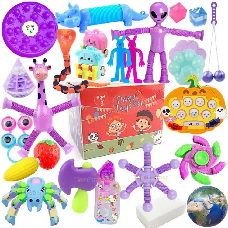 26 Piece 30Pcs Stress Relief Fidget Toys Set Sensory Ring Cube Spinners Treasure Chest Prizes Goodie Fidget Toys Set