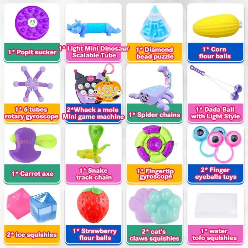 26 Piece 30Pcs Stress Relief Fidget Toys Set Sensory Ring Cube Spinners Treasure Chest Prizes Goodie Fidget Toys Set