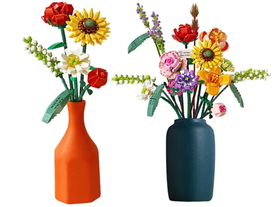 Plastic Garden Flower Plant Blocks Building Toy Bricks Diy Succulent Midsummer Sunshine Sunflower Decoration Building Block