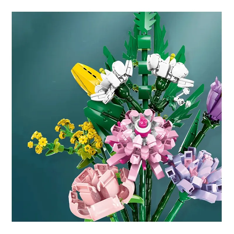 Plastic Garden Flower Plant Blocks Building Toy Bricks Diy Succulent Midsummer Sunshine Sunflower Decoration Building Block