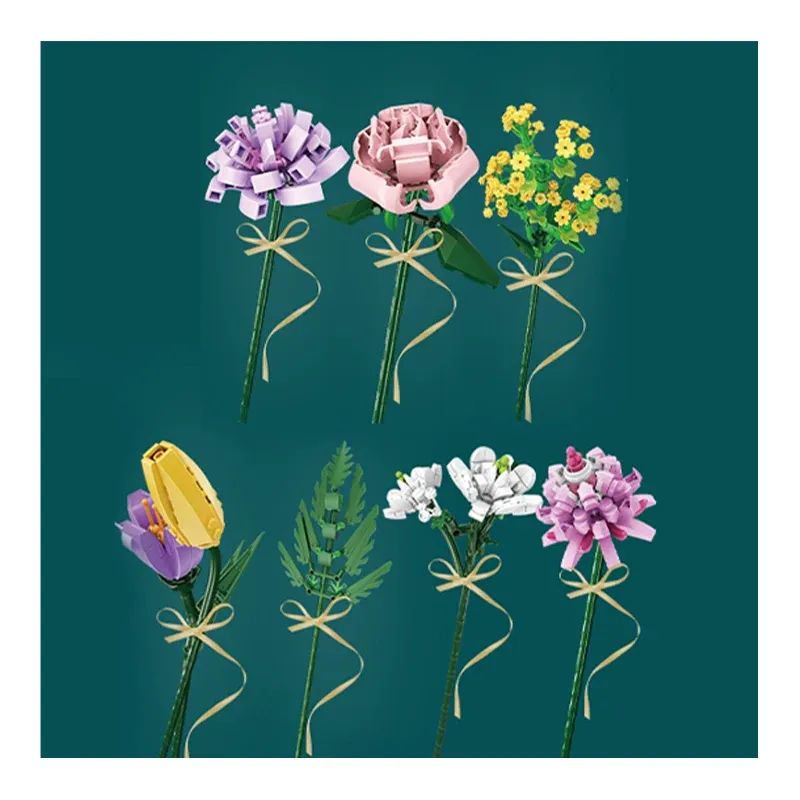 Plastic Garden Flower Plant Blocks Building Toy Bricks Diy Succulent Midsummer Sunshine Sunflower Decoration Building Block