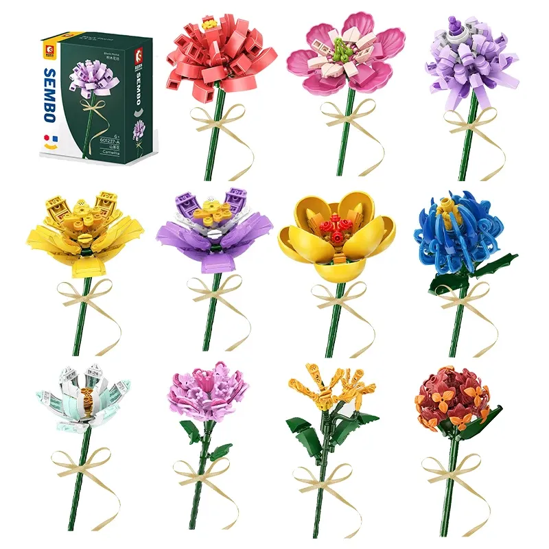 Mini Diy Plastic Toy Building Blocks Decorative Flowers Bouquet Garden Assemble Small Particle Sunflower Building Blocks