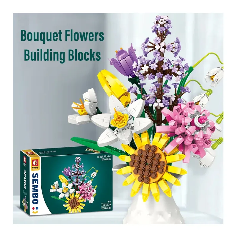 Diy Sunflower Bouquet Kids Blocks Building Plastic Immortal Decorative Toy Set Beautiful Orchid Flower Blocks Building