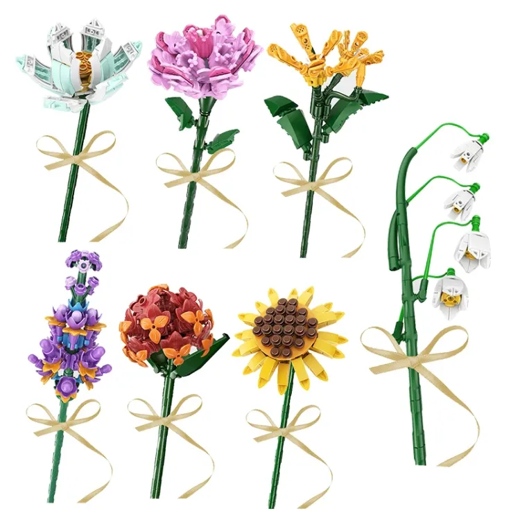 568Pcs Unique Diy Succulent Flower Building Blocks Desk Garden Toys Plantes Orchid Bouquet Artificial Flower Building Blocks
