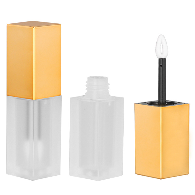 Matte Lip Gloss Bottle 7ml Square Gold Plastic Cosmetic Container with Silicone Applicator - Pack Hot Sale Private Label Matte Lip Gloss Bottle 7ml Square Gold Plastic Cosmetic Container with Silicone Applicator - Pack Hot Sale Private Label