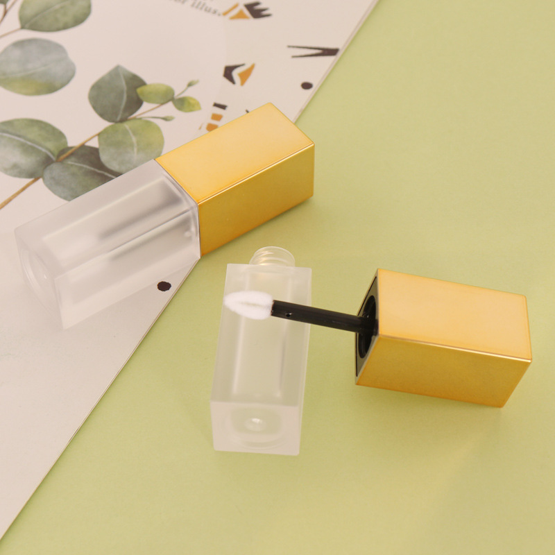 Matte Lip Gloss Bottle 7ml Square Gold Plastic Cosmetic Container with Silicone Applicator - Pack Hot Sale Private Label