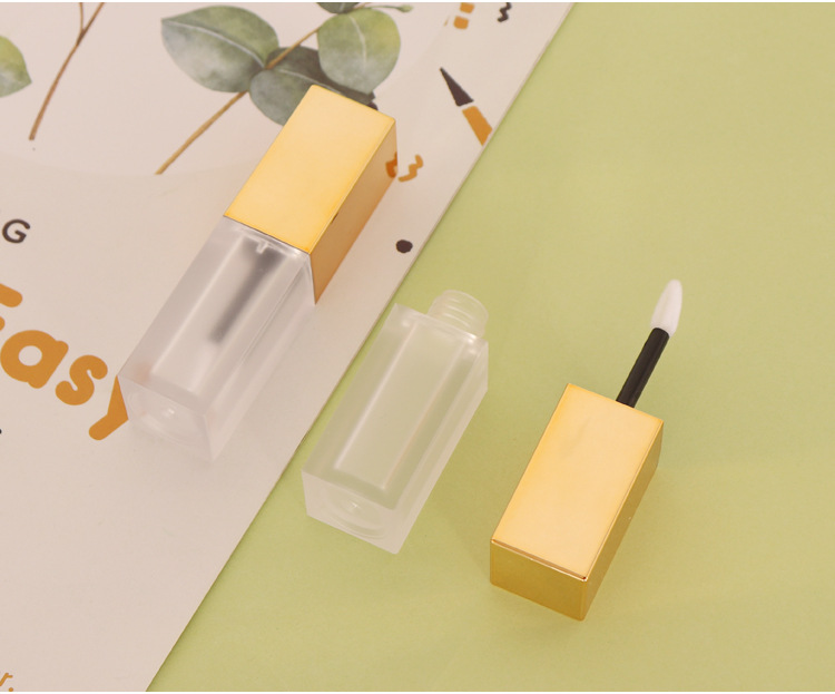 Matte Lip Gloss Bottle 7ml Square Gold Plastic Cosmetic Container with Silicone Applicator - Pack Hot Sale Private Label
