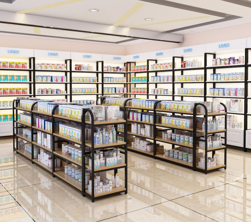 Adjustable Light LED Steel-Wood Double-Sided Shelf | Customized by our Factory