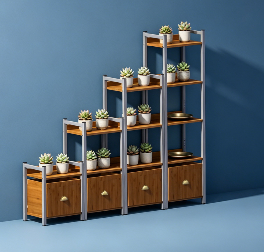 Industrial Style-Wood Multi-Level Storage Rack