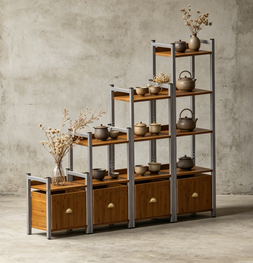 Industrial Style-Wood Multi-Level Storage Rack