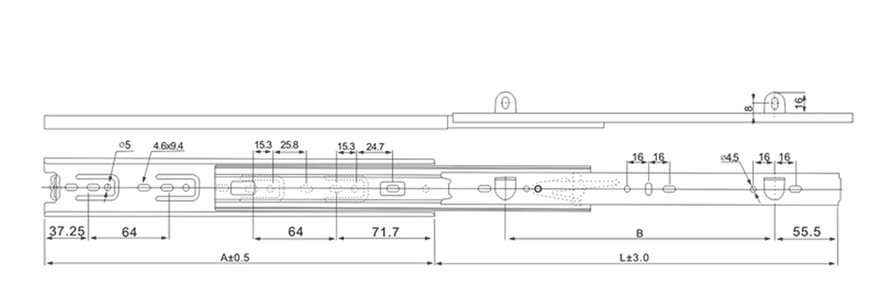 3 Fold Bottoming Ball Bearing Slides