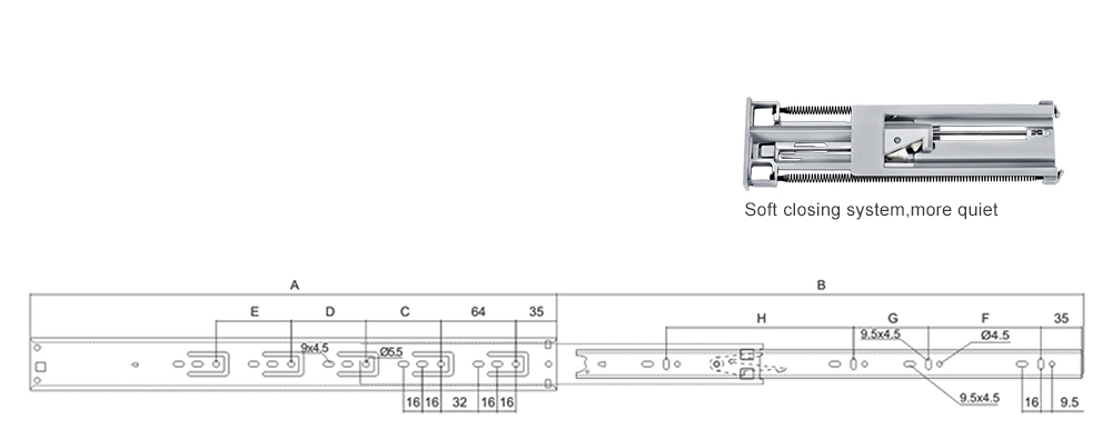3 Fold Soft Closing Bottoming Ball Bearing Slides