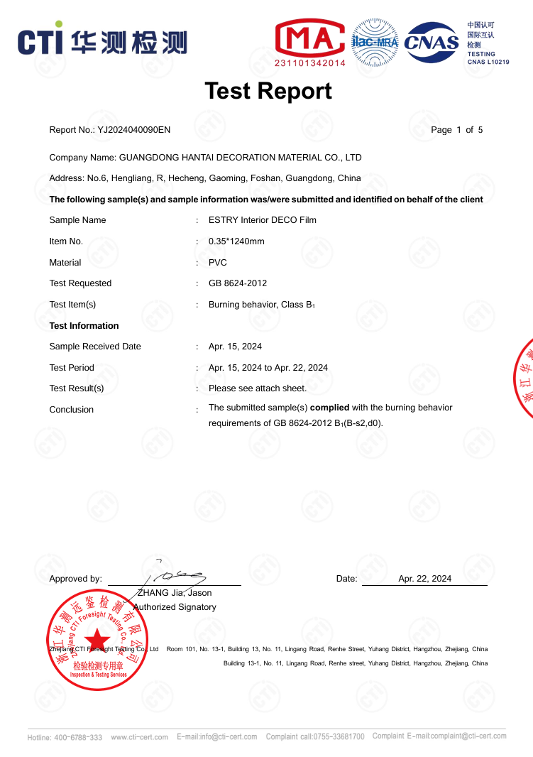 Class B1 Burning Behavior Test