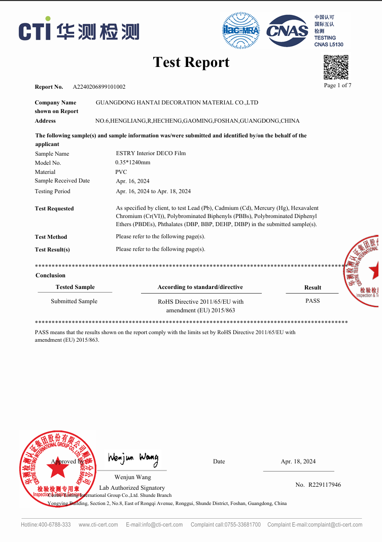 Self Adhesive Interior Film Rohs Test