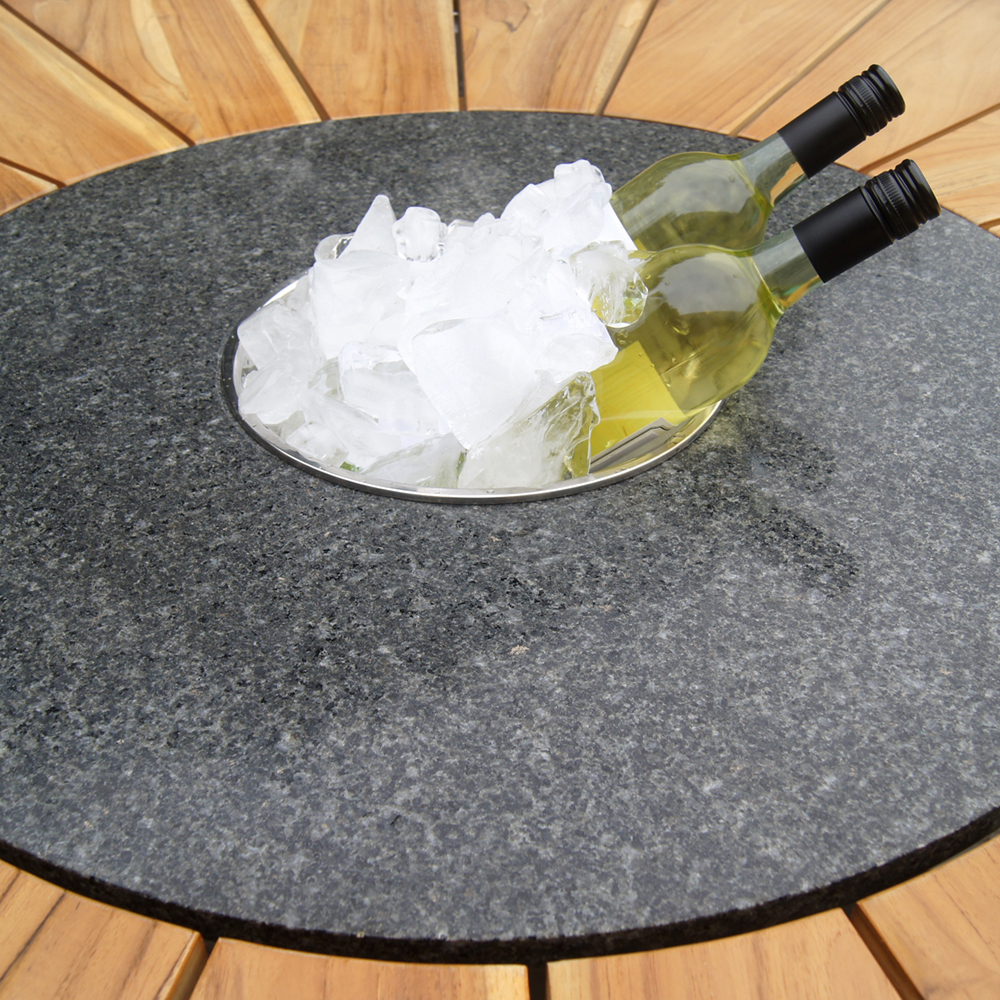 Teak Metal Round Patio Table Set With Lazy Susan