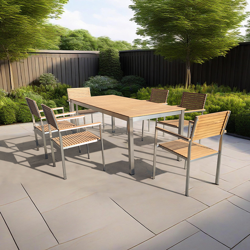 Teak Stainless Steel Outdoor Dining Furniture Set