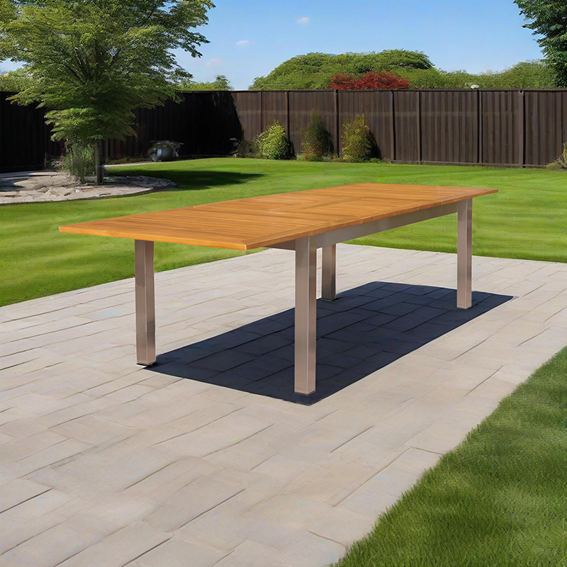Teak Metal Extendable Outdoor Dining Table Set