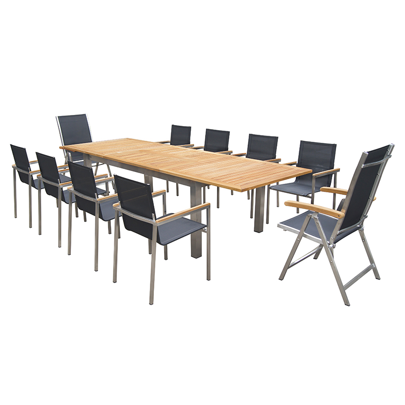 Teak Metal Extendable Outdoor Dining Table Set