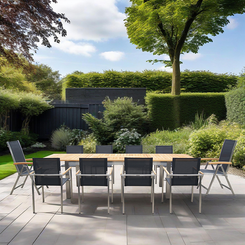 Teak Metal Extendable Outdoor Dining Table Set