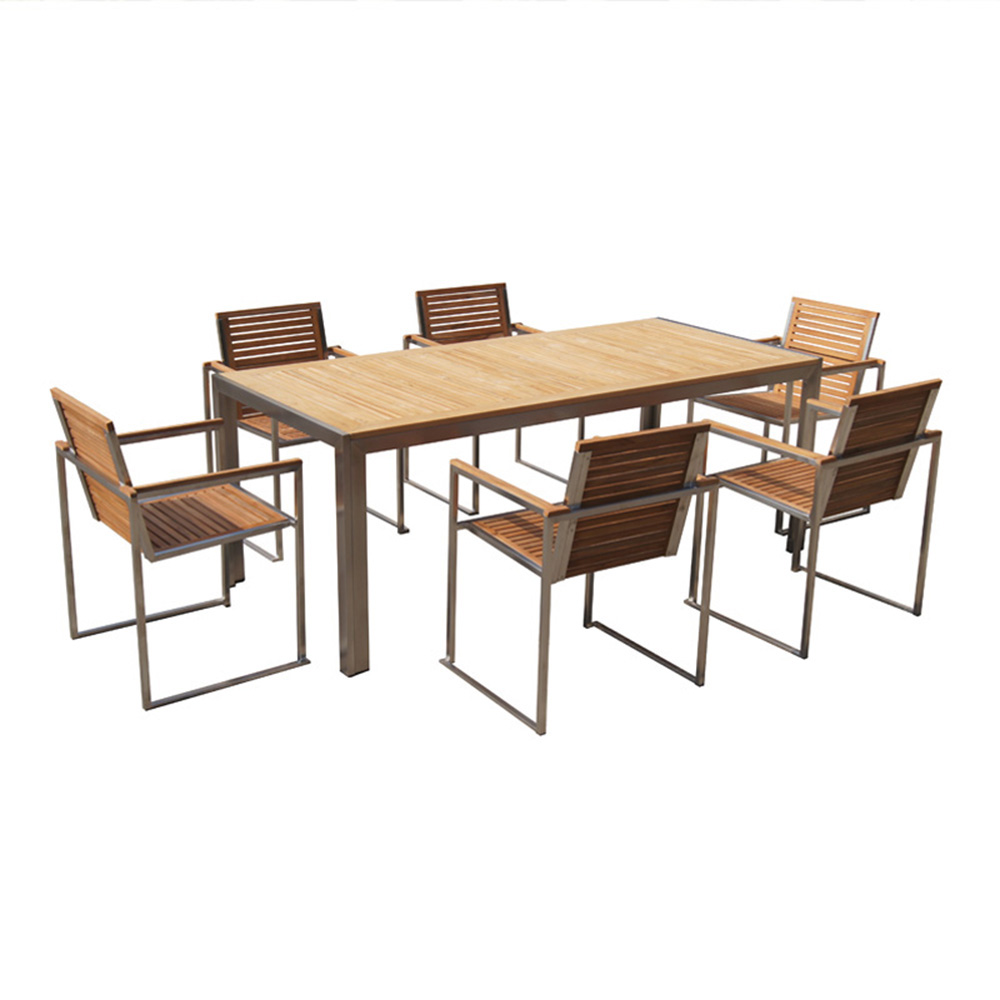 Teak Metal Patio Dining Table Furniture Set