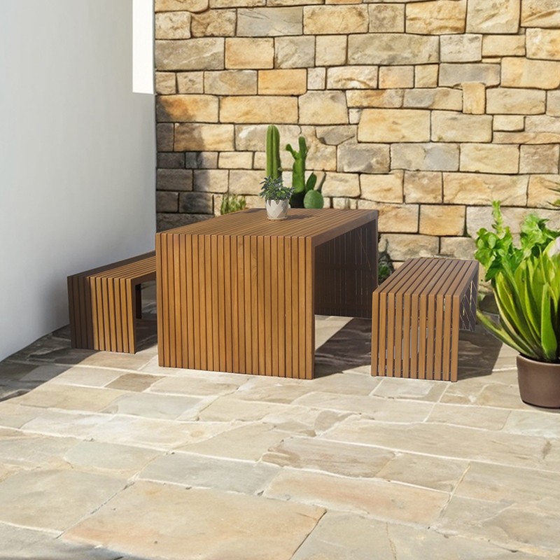 outdoor table with benches
