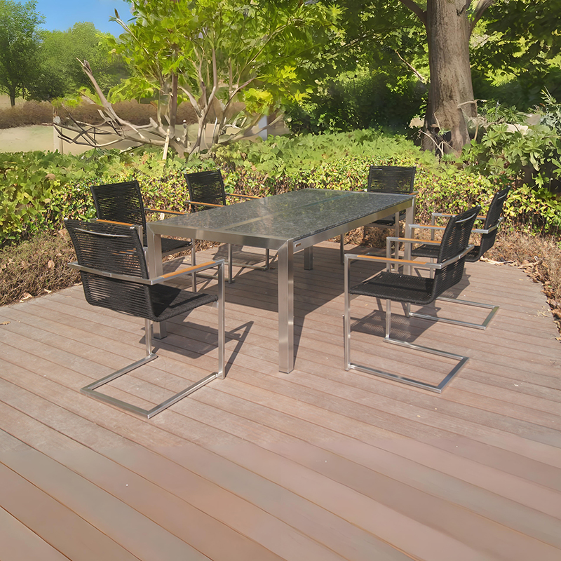 Outdoor Garden Granite Top Patio Dining Table Set