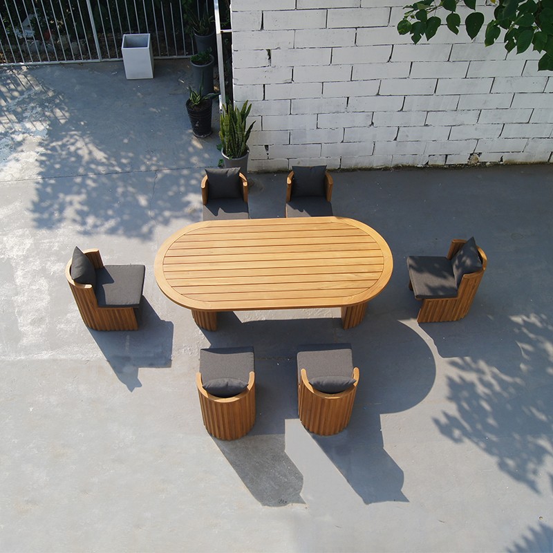 wooden outdoor table and chairs