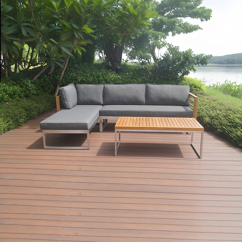 Conjunto de sofás de jardim em aço inoxidável de teca para áreas ...