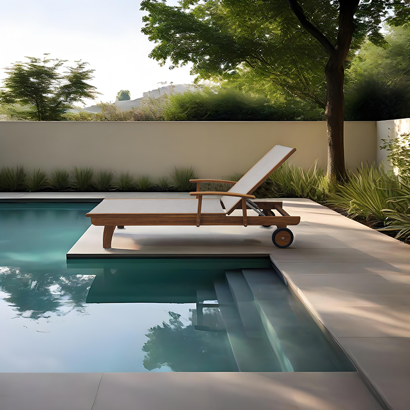 Outdoor Patio Teak Chaise Lounge Chair