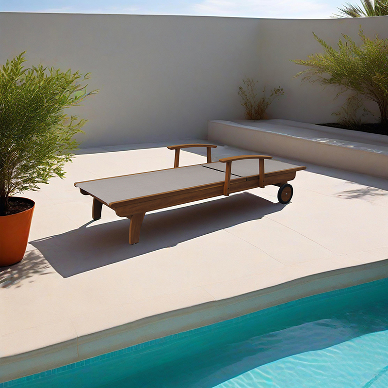 Outdoor Patio Teak Chaise Lounge Chair