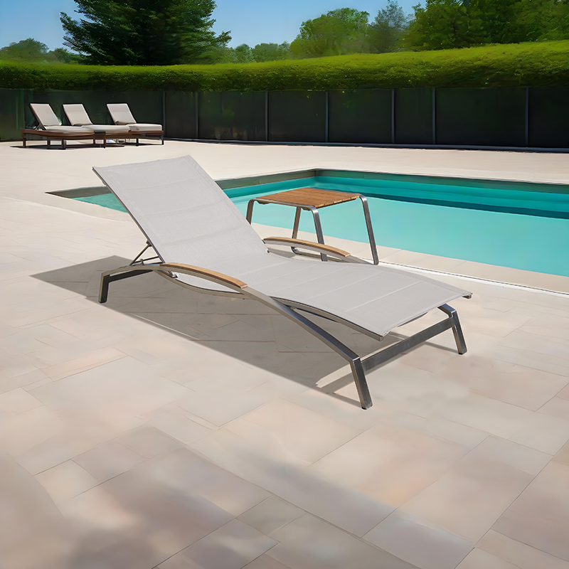 Outdoor Pool Metal Textilene Padded Sun Lounger