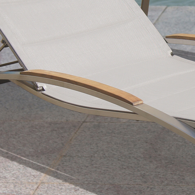 Outdoor Pool Metal Textilene Padded Sun Lounger