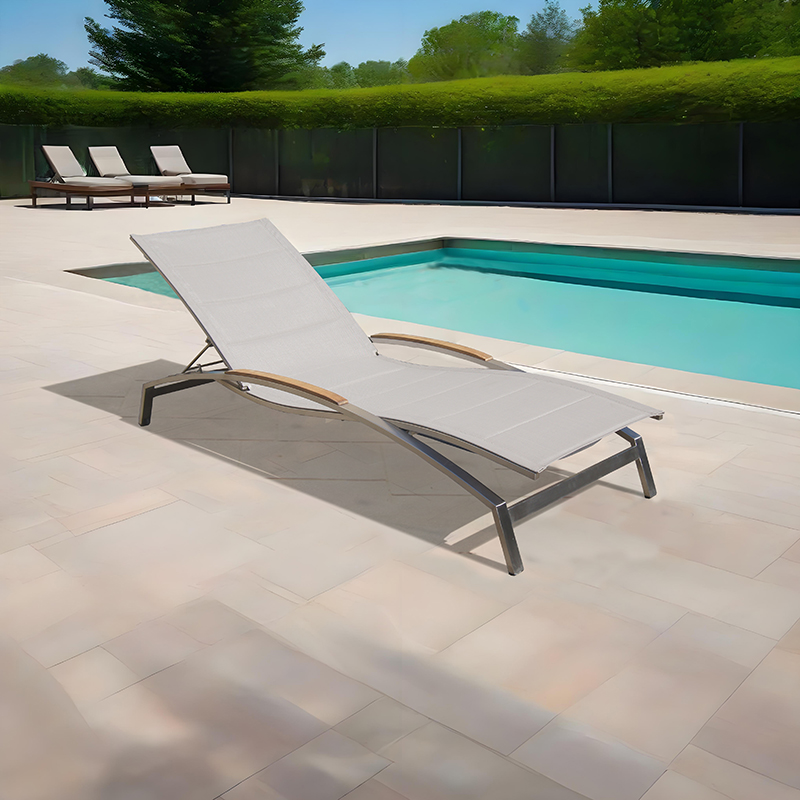 Outdoor Pool Metal Textilene Padded Sun Lounger
