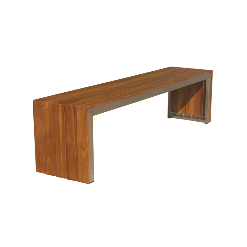Outdoor Garden Teak Wood Stainless Steel Bench