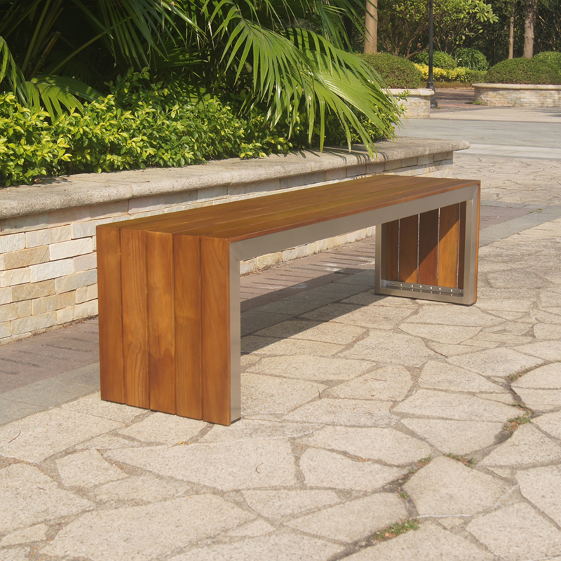 Outdoor Garden Teak Wood Stainless Steel Bench