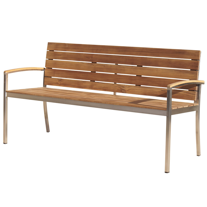 Outdoor Garden Teak Wood Bench With Backrest Armrest