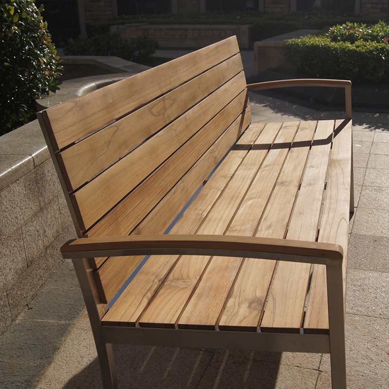 Outdoor Garden Teak Wood Bench With Backrest Armrest