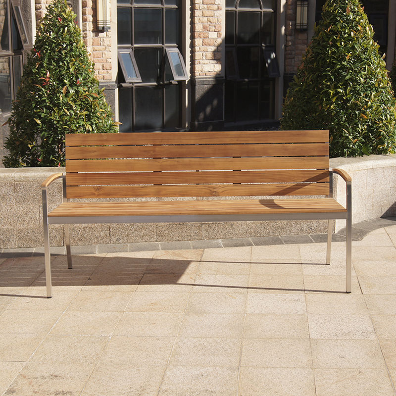 Outdoor Garden Teak Wood Bench With Backrest Armrest