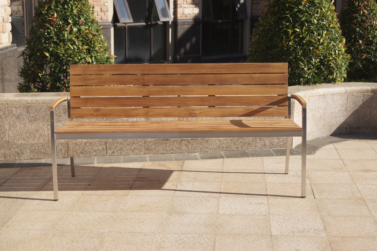 wood bench with armrest